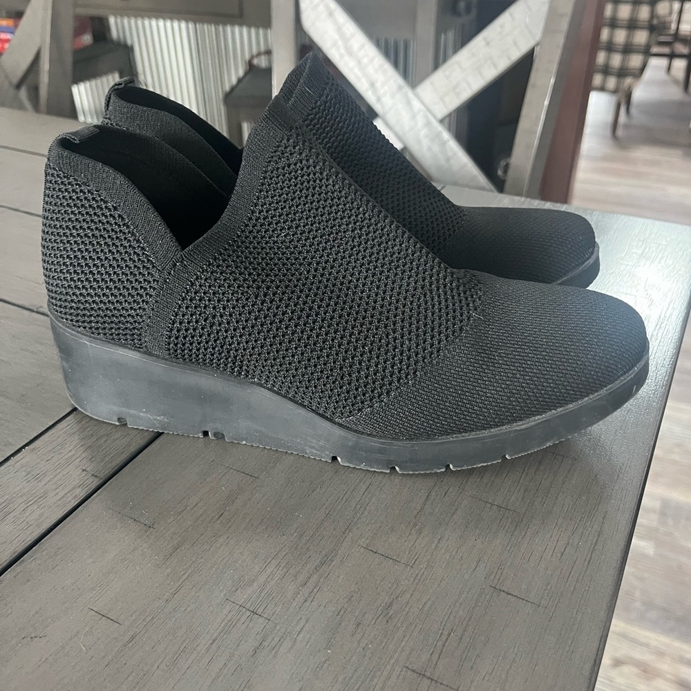 Women's Black Slip-On Wedge Sneakers